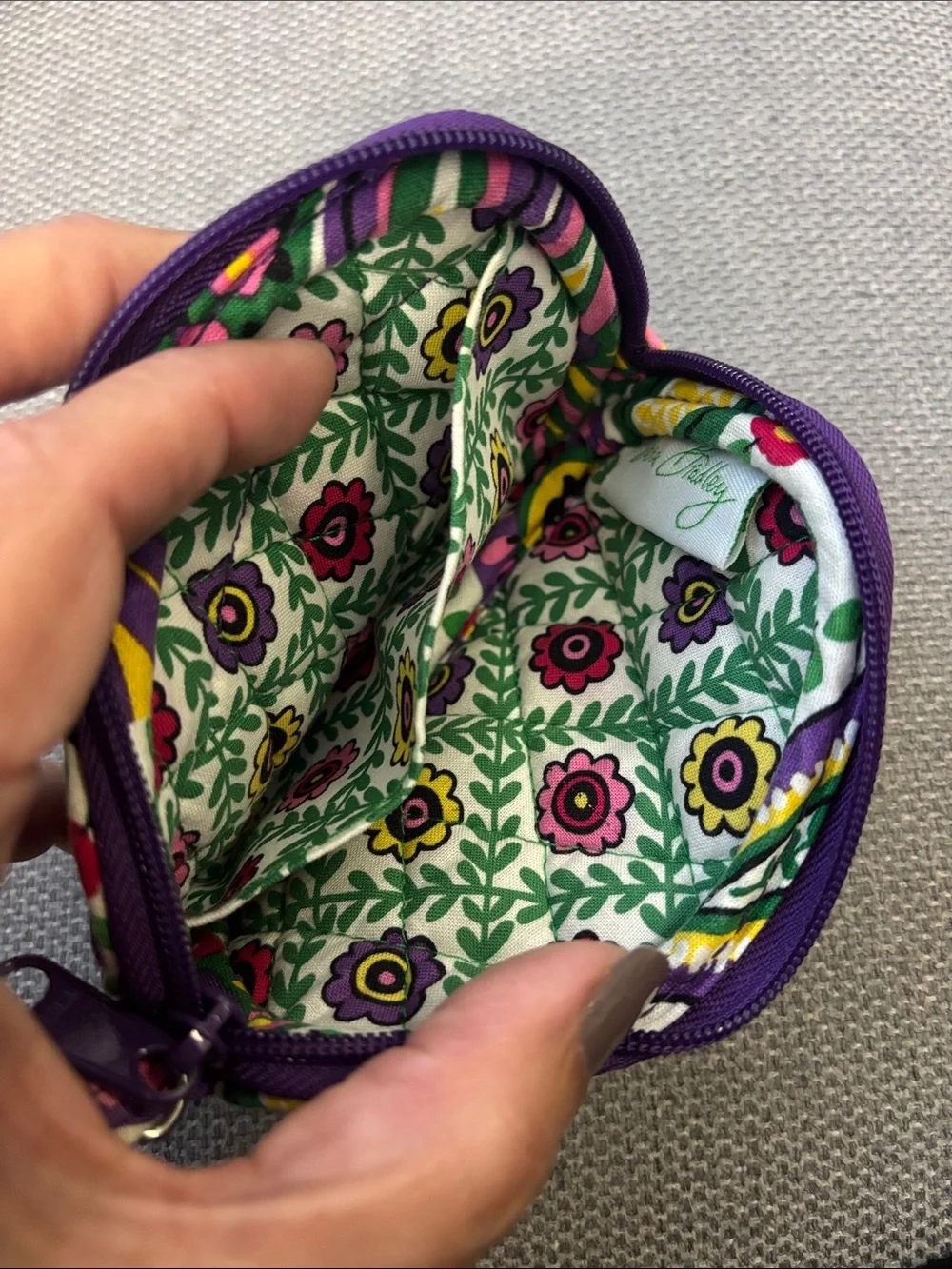 Vera Bradley Patterned Small Zip Pouch Wallet - Purple, Green & White